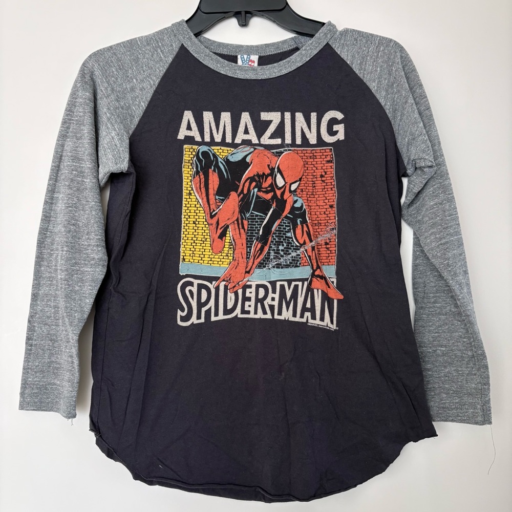Junk Food Spider-Man Kids Raglan Shirt - Black and Gray